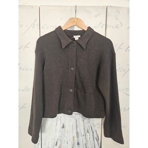 J.Crew Dark Brown Lambswool Blend Collared Button Front Cardigan Sweater S